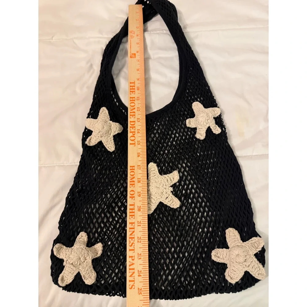 Urban Outfitters Black Fishnet Starfish Mesh Tote Bag Cotton Crochet Beach Bag